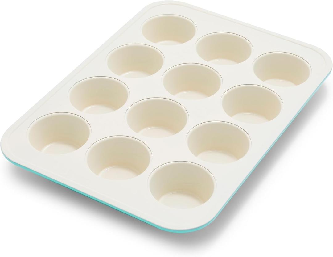 GreenPan Bakewell 12-Cup Muffin Pan, Healthy Ceramic Nonstick Bakeware, PFAS-Free Cupcake Sheet, Durable Baking Tray, Versatile Kitchen Essentials, Easy Clean Muffin Mold,Vibrant Baking Pan, Turquoise