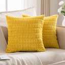 JELLYMONI 2 PCS Yellow Decorative Throw Pillow Covers 18x18 Inch, Corduroy Striped Boho Pillows Cover for Living Room Bed Sofa Couch, Spring Farmhouse Boho Home Decor