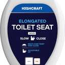 HIGHCRAFT Premium Elongated Toilet Seat with Slow-Close Design & Adjustable Hinges - Molded Wood Toilet Seat - Fits Standard Elongated Toilets - Oval Seat in White