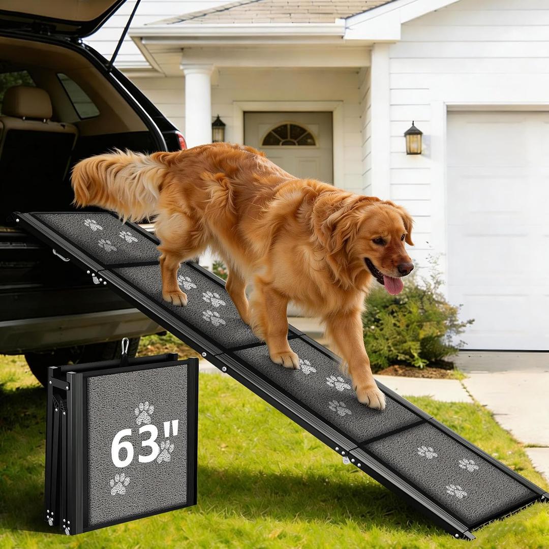 Dog Ramp for Car 63" Long & 17" Wide Portable Ramps for Large Dogs Non Slip Rug Surface Extra Wide Steps for SUV Camper Jeep and Truck Folding Pet Ramp Supports Up to 250LBS