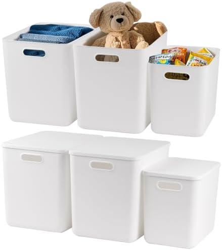 Amazon.com - DOUKE White Large Plastic Storage Bins with Lids, 30qt & 16qt Closet Organizers and Storage Tubs, 12" Deep Lidded Aesthetic Storage Containers(4XL+2L)