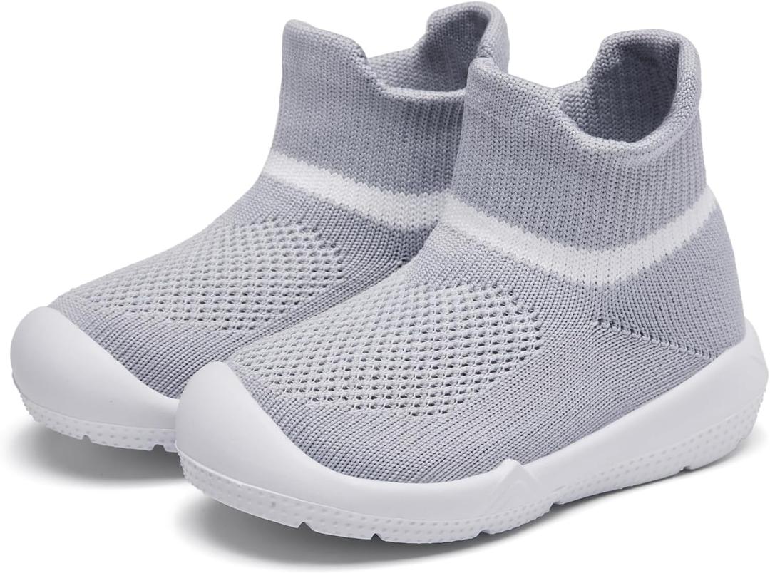 MORENDL Toddler Sock Shoes Baby Walking Shoes Infant Slippers Boys & Girls Non-Slip Sneakers, 0-6 Months Infant (Grey)