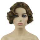 Lydell Vintage Cosplay Party Wig Short Finger Wavy Flapper Hairpiece +Free Wig Cap (Light Reddish golden brown)