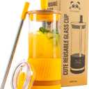 Pandaloo Glass Cups With Lids and Straws -20 Fl Oz- Perfect Size Iced Coffee Cup - Smoothie Cup With Bamboo Lid and On the go Lid - Glass Tumbler With Straw (1 Count (Pack of 1), Maracuja Dream)