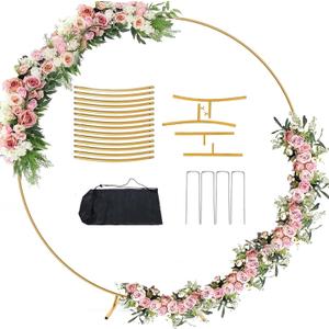 6.6FT Balloon Arch Stand Metal Round Backdrop Stand Circle Balloon Arch Frame Wedding Arches with Storage Bag for Ceremony Birthday Party Baby Shower Decoration (Gold)