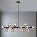 16-Light Globe Sputnik Chandelier, Mid Century Modern Light Fixture Over Table, Black Linear Chandeliers for Dining Room and Kitchen Island (Smoke Grey Glass Bubble Shades, 40 Inch)