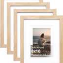 KINLINK 8x10 Picture Frame Natural, Solid Wood Frames with Acrylic Plexiglass for Pictures 4x6/5x7 with Mat or 8x10 without Mat, Tabletop and Wall Display Photo Frame, Set of 4