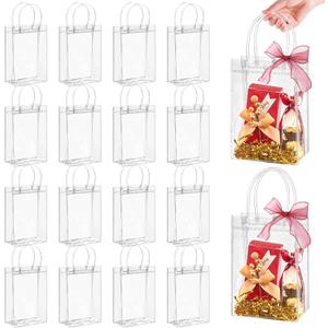 Jutieuo 24 Pack Clear Plastic Gift Bags with Handles, Reusable Transparent Party Favor Bags PVC Goodie Bags Bulk for Wedding, Baby Shower, Birthday (4.9" x 7.5" x 3.2")