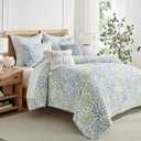 Levtex Home English Forest Green Reversible King/Cal King Quilt Set (106x92in) and 2 Pillow Shams (36x20in) - Bedding - Blue, Green - Cotton King Size Quilt Bedding Set - Lightweight Soft Pre-Washed