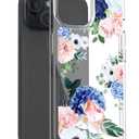 RANZ Case for iPhone 15, Anti-Scratch Shockproof Series Clear Hard PC + TPU Bumper Protective Cover Case for iPhone 15 (6.1") - Flower Bouquet