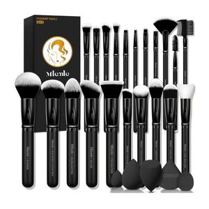 Makeup Brushes Set, Mlemle Professional 26 Pcs Makeup Kit, Include Powder Foundation Concealers Blush Eye shadows Eyebrow 21 Pcs Makeup Brushes and 2 Powder Puff, 3 Makeup Sponge(A01-Black)