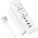 Recessed Power Strip with 30W USB C,Ultra Thin Flat Plug Power Strip,2 Outlets 4 USB Ports,Furniture Flush Mount Desk Outlet,Recessed Outlet for Side Table/Sofa Table,6ft Cord (White)