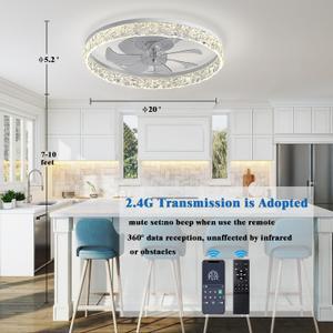 Ceiling Fans with Lights and Remote, 19.7" Low Profile Ceiling Fan with Light, 3000-6500K DimmableStepless Color Temperature Change and 6 Speeds for Bedroom, Kids Room and Living Room (White)