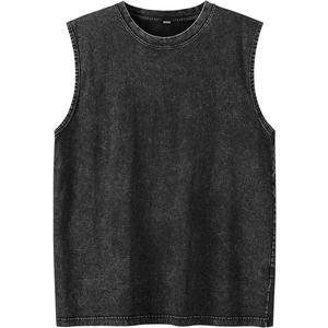 Distressed Washed Cotton Tank Top 230G Streetwear Muscle Tee for Teens  XL Black