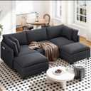 Vesgantti 109" U Shaped Cloud Sectional Sofa, Comfy Corduroy Upholstered Sectional Modular Sofas for Living Room, Modern Modular Couch with 2 Ottoman Deep Seat, Dark Grey