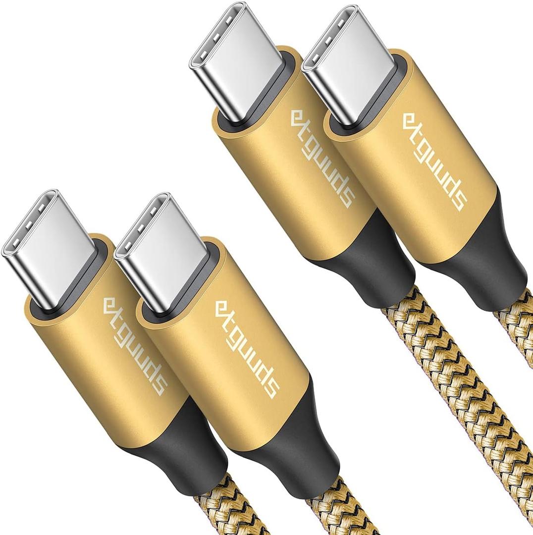 etguuds Gold USB C to USB C Cable 3ft, 2-Pack 60W USBC to USBC Cord, Type C to C Charger Cable Fast Charging for iPhone 17 16 15 Pro Max Plus Air, Samsung Galaxy S25 S24 S23, for MacBook/iPad, Pixel
