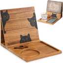 Book Holder Stand for Reading Rest, Wooden Foldable Book Rest with Book Page Holder, Cup, iPad & Phone Stand, Book Nook Reading Valet Desktop Triangle Bookstand Bookshelf for Readers Bookworms Gifts (Cat)