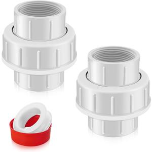 FANOVO 2 inch PVC Threaded Union, 2pcs Schedule 40 Double Female NPT Union Pipe Couplings, White Plastic Coupler Joint Connector Adapter Fitting, for Swimming Pool Sand Filter and Pump Applications