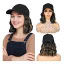GUOJIAN Hat Wigs for Women 6' Short Wave Baseball Cap Wigs with Curly Hair Extensions Synthetic Wave Wig Adjustable Hat with Hair Attached for Daily Use (1B/27, 6inch)