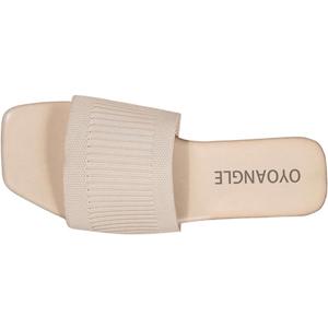 OYOANGLE Women's Single Band Square Open Toe Slide Sandals Summer Slip on Flat Sandals (8, Beige)