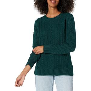 Amazon Essentials womens Soft Fisherman Cable Long-Sleeve Crewneck Sweater  (Small, Deep Green)