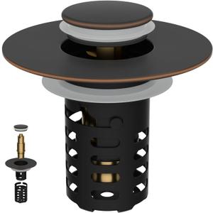 Universal Metal Bathroom Sink Drain Strainer Hair Catcher Upgraded 3 in 1 Pop-up Sink Stopper, with Detachable Stainless Steel Filter Basket, Fit Standard 1.1''~2.36'' Basin Hole, Oil Rubbed Bronze