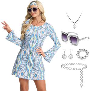 70s Disco Costume for Women - 1970s Disco Outfit Hippie Costume Shiny Disco Dress for 70's Theme Parties, X-Large