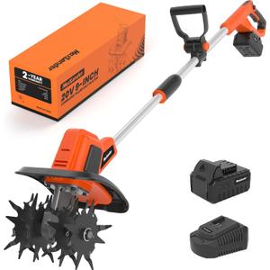 MAXLANDER 20V Cordless Tiller Cultivator, 9-Inch Electric Garden Tiller with 48 Steel Tines, 360RPM Battery Powered Rototiller for Gardening, 4.0Ah Battery and Charger Included