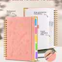 Hardcover Spiral Notebook Journal with Removable Dividers Tabs, 300 Pages Leather 5 Subject Notebook College Ruled, 8"x10" Large B5 Notebooks for Work School Note taking, Lined Journal for Women, Pink