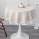 Linen Small Round Tablecloth 36 Inch Beige Washable Wrinkle Resistant Table Cover with Tassels Farmhouse Decorative Burlap Fabric Table Cloths for Wedding Camping Party Holiday