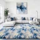 Ophanie Blue White and Grey Area Rugs for Living Room 8x10, Fluffy Shag Large Fuzzy Plush Soft Carpets, Floor Shaggy Rugs for Bedroom, Carpet for Kids Boys Girls Dorm Nursery Home Decor Aesthetic
