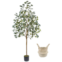 Artificial Eucalyptus Tree, 5ft Tall Mordern Fake Eucalyptus Plant with Basket, Green Silk Leaves Perfect Faux Trees for Home Office Livingroom Floor Decor Indoor Outdoor