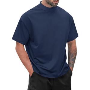 Wihion Men Turtleneck Mock Neck T Shirts Short Sleeve Ribbed High Neck T-Shirt Tee, 3XL