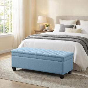 50" Storage Ottoman Bench, Rectangular End of Storage Bench, Upholstered Large Fabric Tufted Ottoman with Storage for Living Room, Bedroom, Entryway,Blue