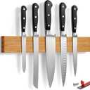 LARHN Magnetic Knife Holder for Wall or Fridge - No-Drill Bamboo Knife Magnetic Strip, 16 - Renter Friendly (40 cm / 16 (Self-adhesive + Fridge))