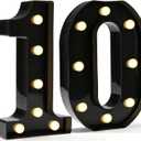 Pooqla Decorative Led Light Up Number Letters, Black Plastic Marquee Number Lights Sign for 10th Birthday Party Wedding Decor Battery Operated Black Decoration 10 (8.86 in)