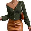 Verdusa Women's Cable Chunky Cardigan Sweaters Button Up Short Fall Outerwear Clothes (Green, M)