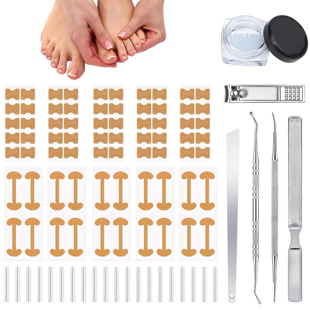Professional Ingrown Toenail Set with Breathable Ingrown Toenail Strips, Curved Toenails Corrector Patch, Painless File and Lifter Pedicure Tools