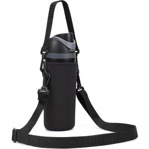 Neoprene Water Bottle Carrier Bag with Adjustable Shoulder Strap for Owala 24 OZ Tumbler, Insulated Water Bottle Cover for Owala FreeSip Insulated Water Bottle (Black, 24 OZ)