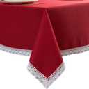 EHouseHome Faux Linen Tablecloth with Lace Trim - Waterproof/Spill Proof/Stain Resistant/Wrinkle Free/Oil Proof - for Banquet, Parties,Dinner,Kitchen,Wedding,Holiday,Red,Square 70X70Inch