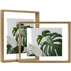 Egofine 11x14 Floating Frames Set of 2, Double Plexiglass Picture Frame, Made of Solid Wood Display Any Size Photo up to 11x14, Wall Mount or Tabletop Standing, Carbonized