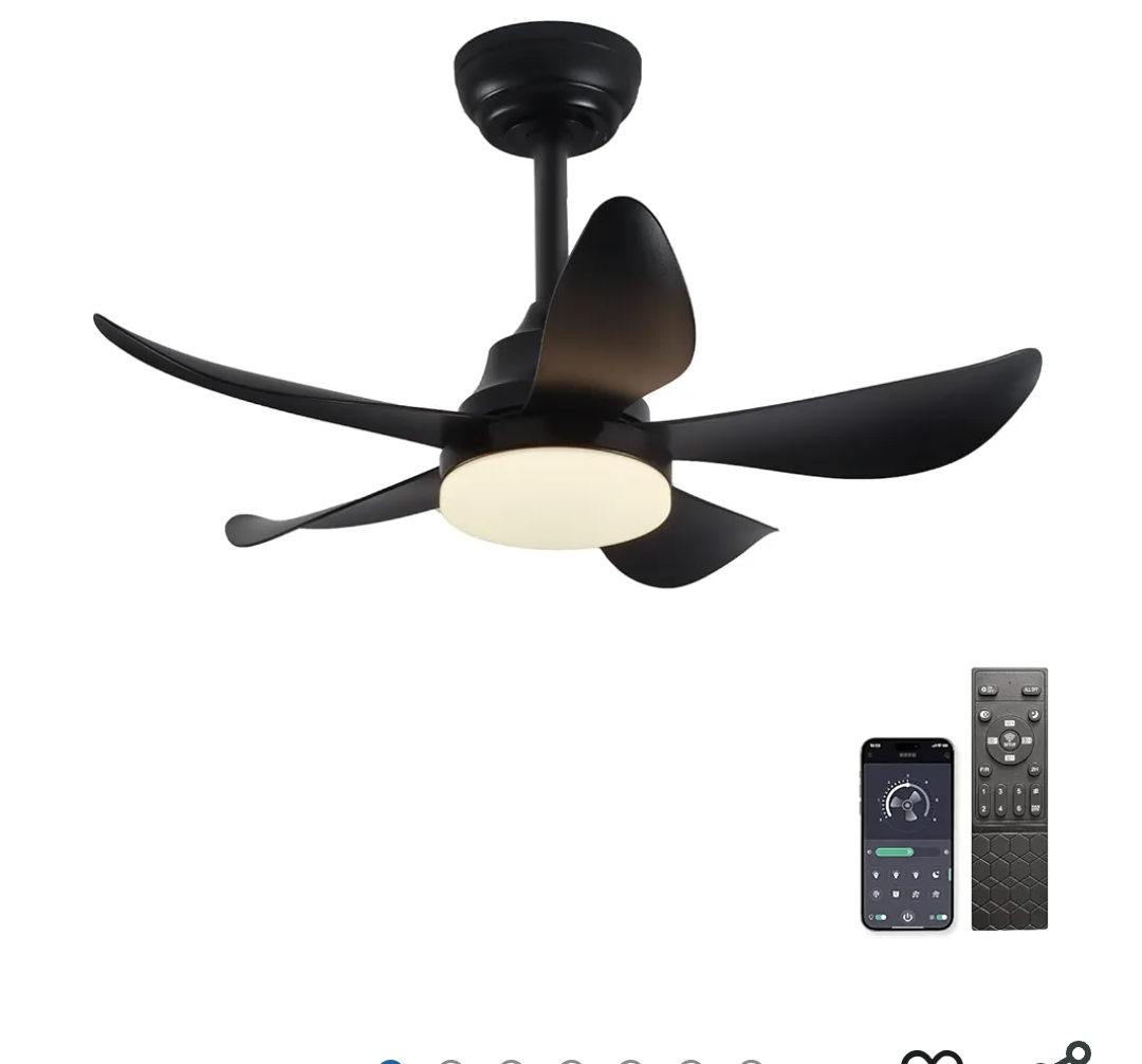 Zoruny Ceiling Fans with Lights 26“ Black Ceiling Fan with Light and Remote,Small LED Modern Fan Lighting 5 Reversible Blades 3 Dimmable 6 Speeds Reversible Noiseless Blades for Bedroom