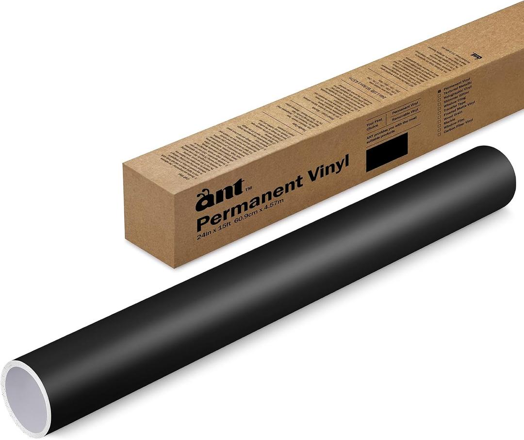 ANT Matte Black, 24" x 15, Permanent Vinyl Roll, Adhesive Vinyl Roll, for DIY Project, Decal, Sticker, Compatible with Cricut, Cameo, Silhouette, Weather-Resistant