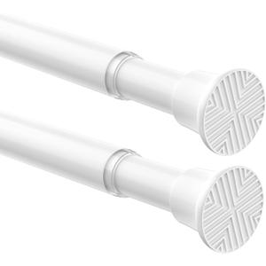 2 Pack Spring Tension Curtain Rod 32-76 inch, Adjustable Expandable Tension Curtain Rod No Drilling, Tension rods for Window Doorway Kitchen Curtain, White