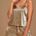 Aamikast Womens Silk Satin Pajama Sets Sexy Cami Ruffled Shorts Sets 2 Piece Pjs Sleepwear (XS)
