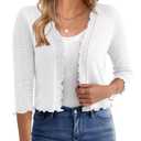 GoMamee Womens Cropped Cardgan Bolero Shrugs 3/4 Sleeve Open Front Short Cardigans Sweater White, Large (White, L)