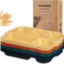 Pinkunn 8 Pcs 13'' Large Divided Plates Unbreakable Wheat Straw Dinnerware Lunch Trays Lightweight Reusable Plastic Compartment Microwave Dishwasher Safe Separator Plates(Bright)