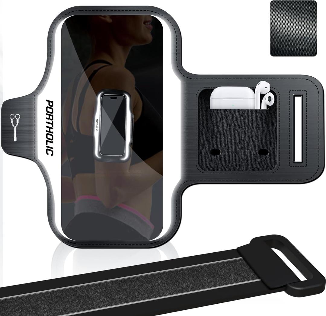 PORTHOLIC 2026 Running Armband Water Resistant Sports Phone Holder Case with Extension Strap,Card Slot Up to 6.9" Phone for iPhone 17/16/15/14/13 Plus Air Pro Max XR/XS
