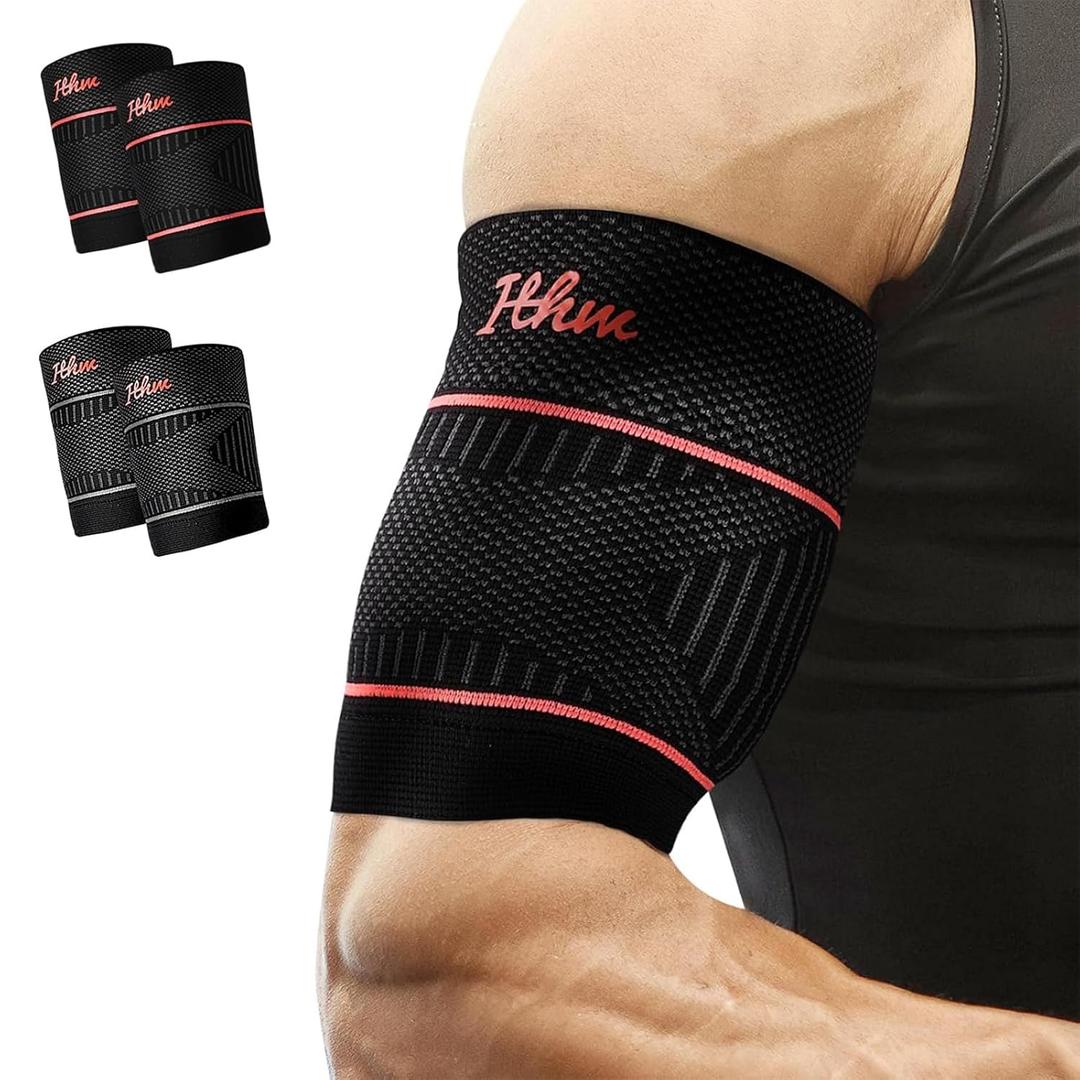 Bicep Tendonitis Brace for Pain Relief, Bicep Tendonitis Sleeve for Muscle Strains Recovery, Bicep Compression Sleeve for Workouts (Large, 1Pair) (Orange)