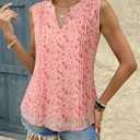 VALOLIA Pink Blouses for Women: Sleeveless Blouse - Work Tank Tops for Women Office - Womens Dress Tank Tops for Work Pink Flower X-Large (XL)